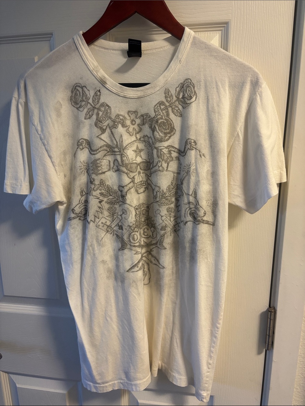 Obey White Crewneck Tee with Skull & Rose Graphic